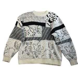 Vtg 90s L Large Sweater Patterned Cosby Biggie Style Acrylic Geometric Grandpa